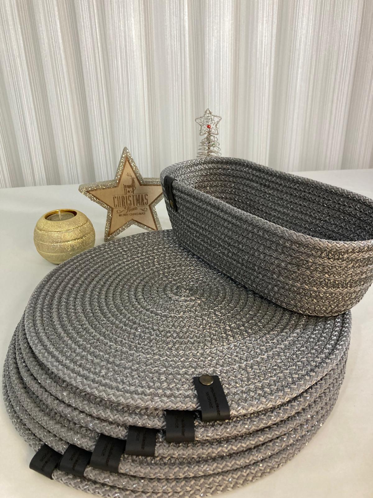Gray Handmade Cotton Rope Placemat Set: Dining Table Decor