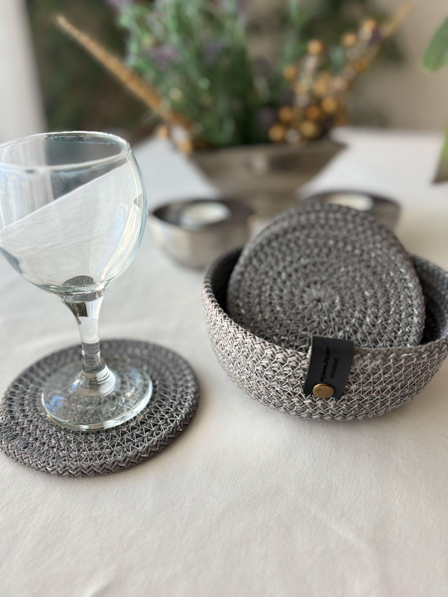 Gray Handmade Cotton Rope Placemat Set: Dining Table Decor