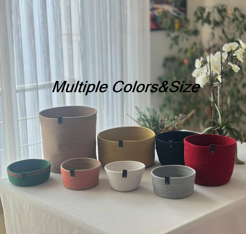 Customizable Cotton Woven Basket, Rectangle Cotton Baskets, Handmade Cotton Rope Basket, Square Cotton Rope Storage Basket, Bathroom Rope Storage Bowls