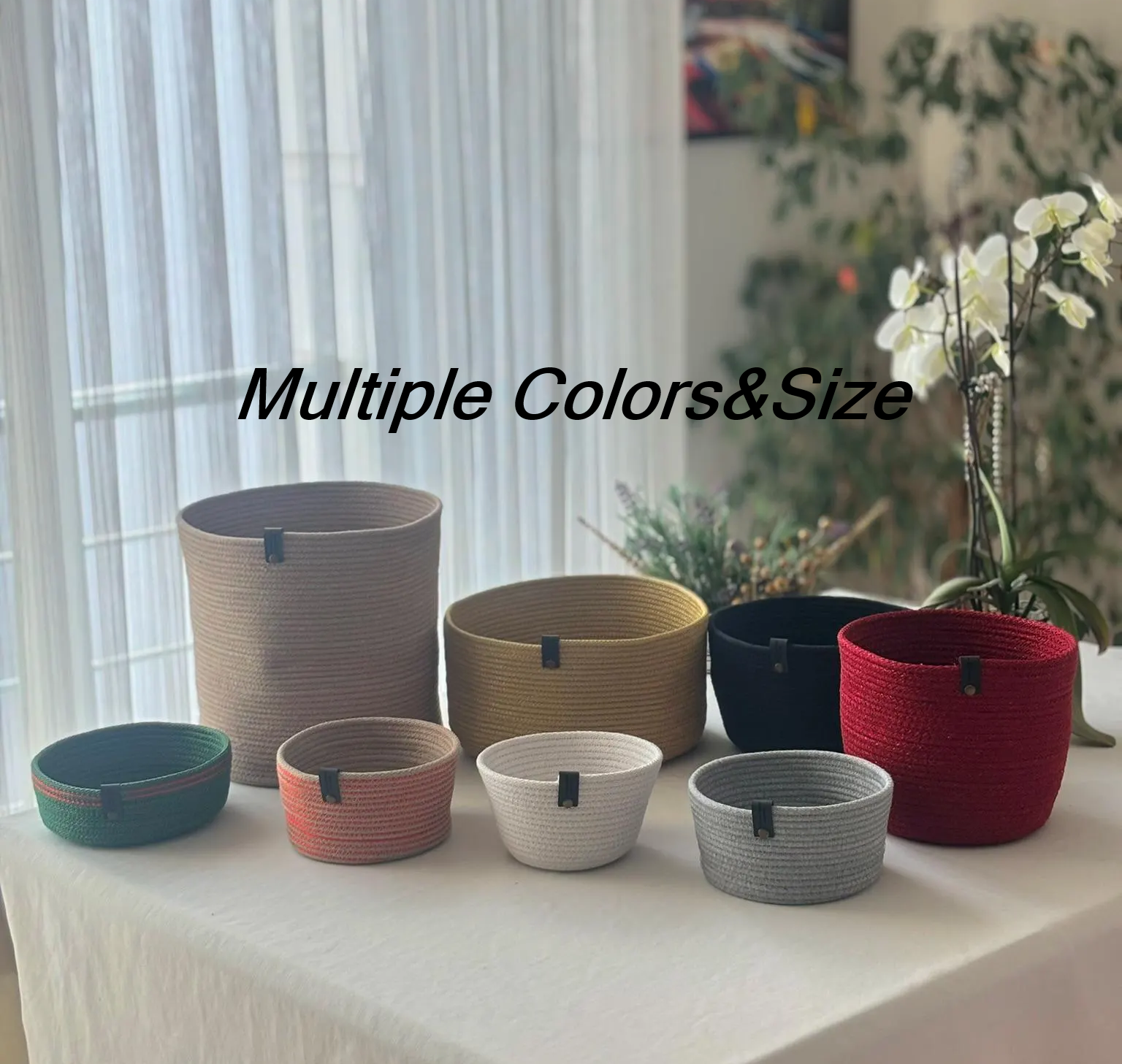 Customizable Cotton Woven Basket, Rectangle Cotton Baskets, Handmade Cotton Rope Basket, Square Cotton Rope Storage Basket, Bathroom Rope Storage Bowls
