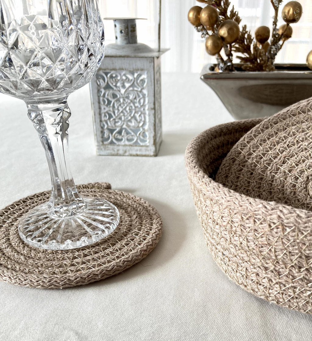 Handmade Beige Rope Placemat Set – Woven Dining Table Decor