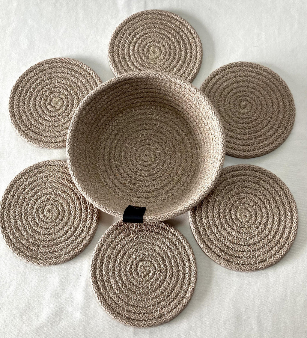 Handmade Beige Rope Placemat Set – Woven Dining Table Decor