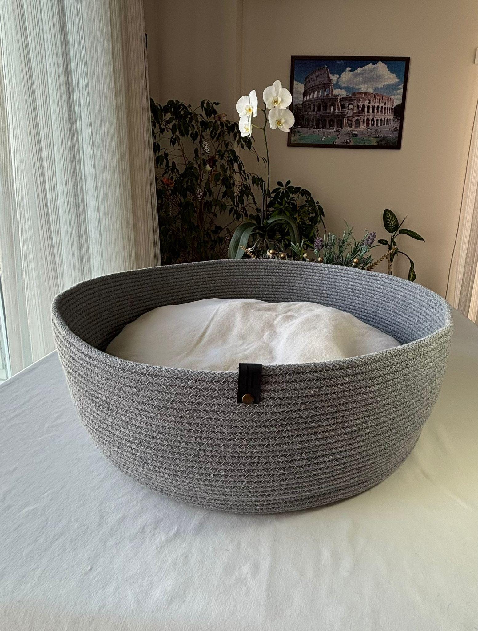 Handmade Woven Pet Bed Basket with Washable Pillow Cover (No Filling Included)