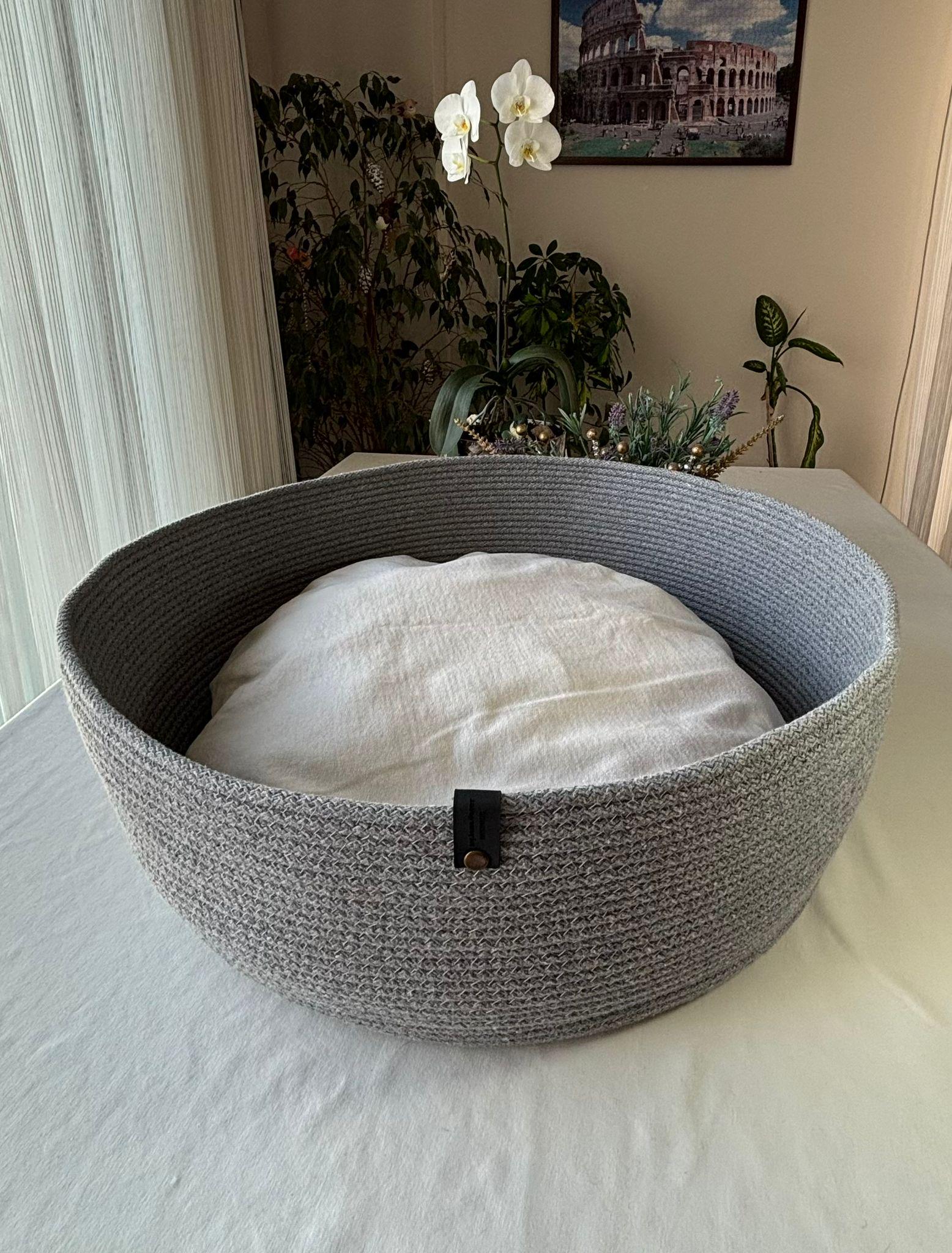 Handmade Woven Pet Bed Basket with Washable Pillow Cover (No Filling Included)