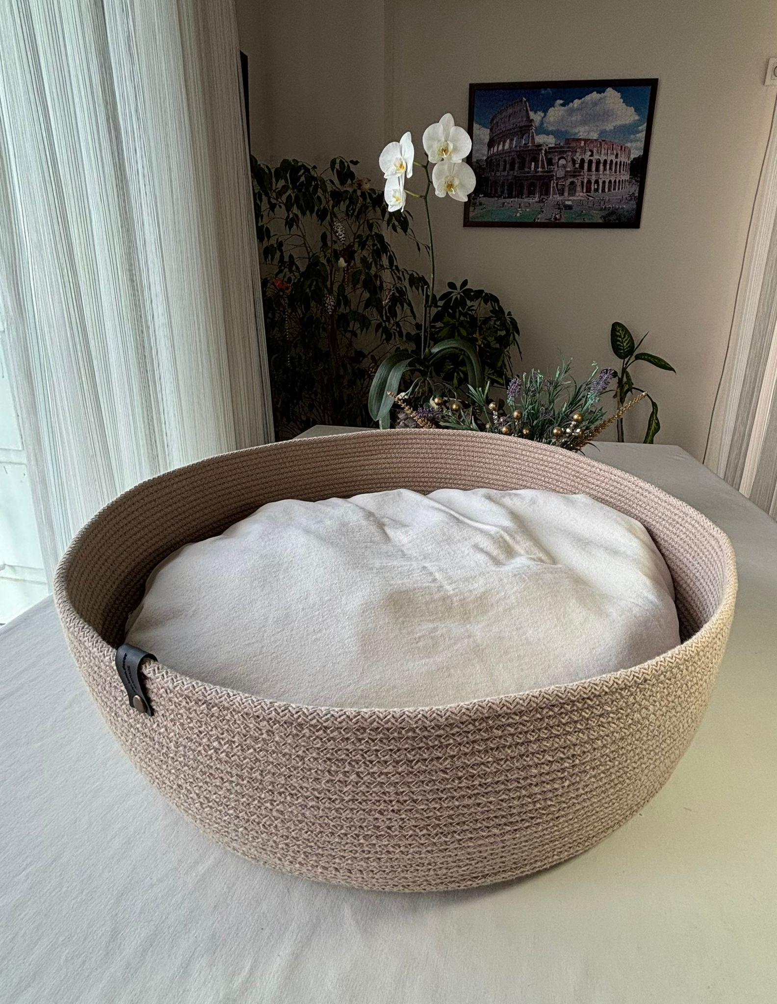 Handmade Woven Pet Bed Basket with Washable Pillow Cover (No Filling Included)