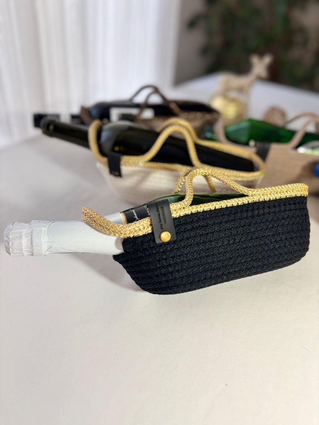 Gehäkelter Weinflaschenhalter – geflochtener Flaschenträger, Geschenktasche