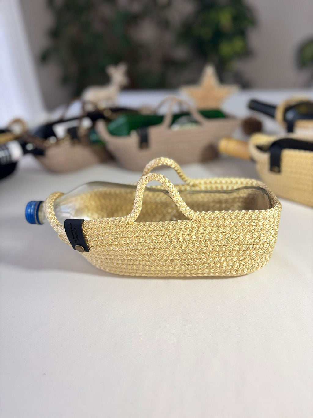 Gehäkelter Weinflaschenhalter – geflochtener Flaschenträger, Geschenktasche