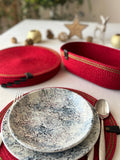 Red Handmade Cotton Rope Placemat Set: Red and Green stripe Dining Table Decor