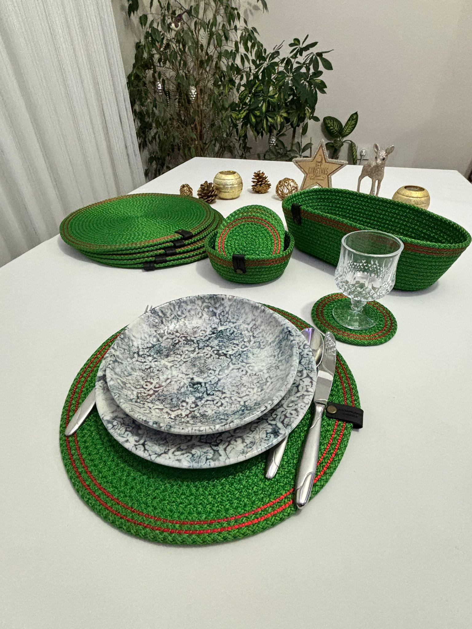 Handmade Green Rope Placemat Set – Woven Dining Table Decor
