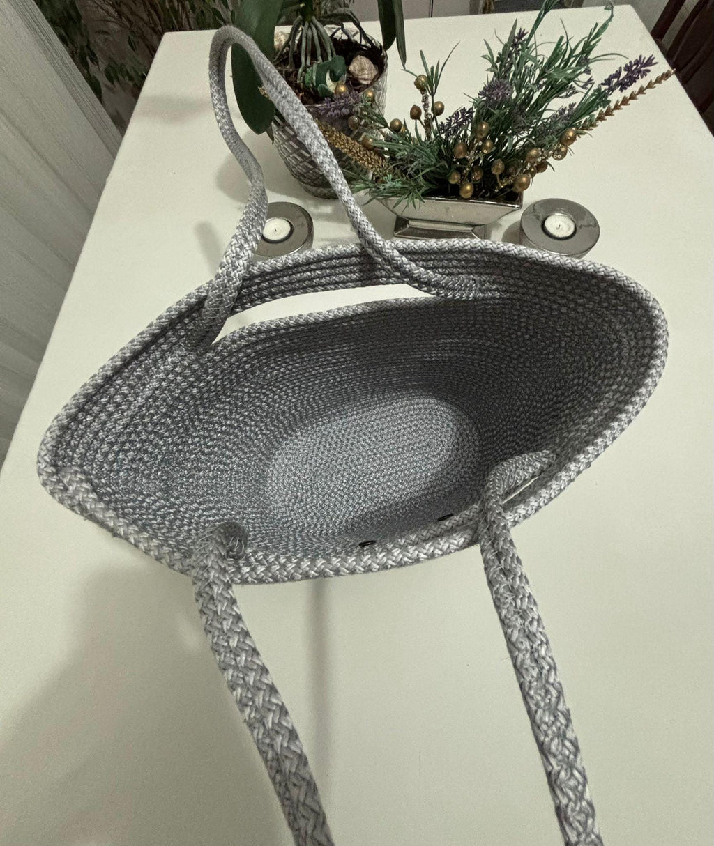 Handgemachte Seil-Tragetasche: Gewebte Flechttasche - Boho Minimalistische Handtasche