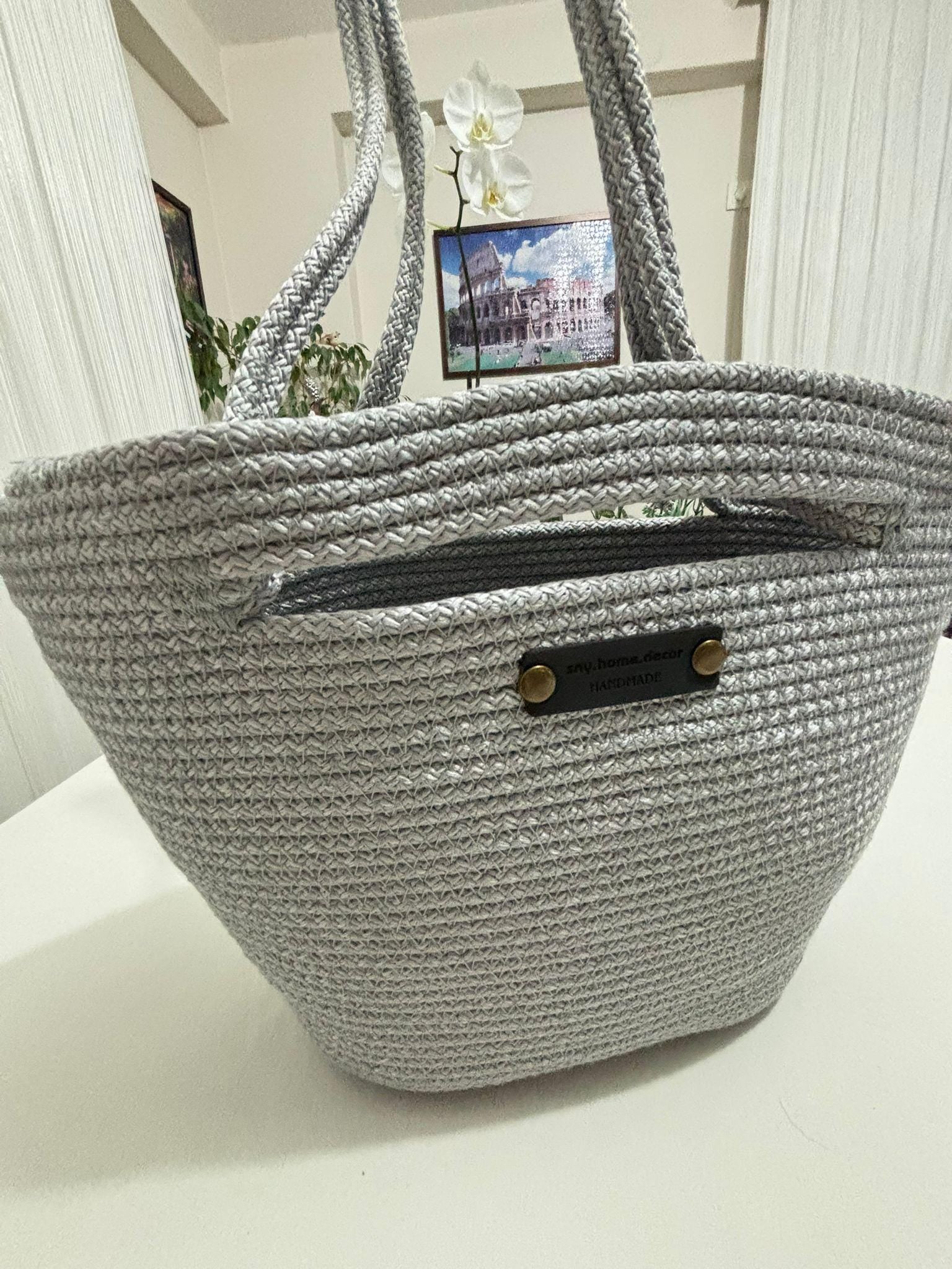 Handgemachte Seil-Tragetasche: Gewebte Flechttasche - Boho Minimalistische Handtasche