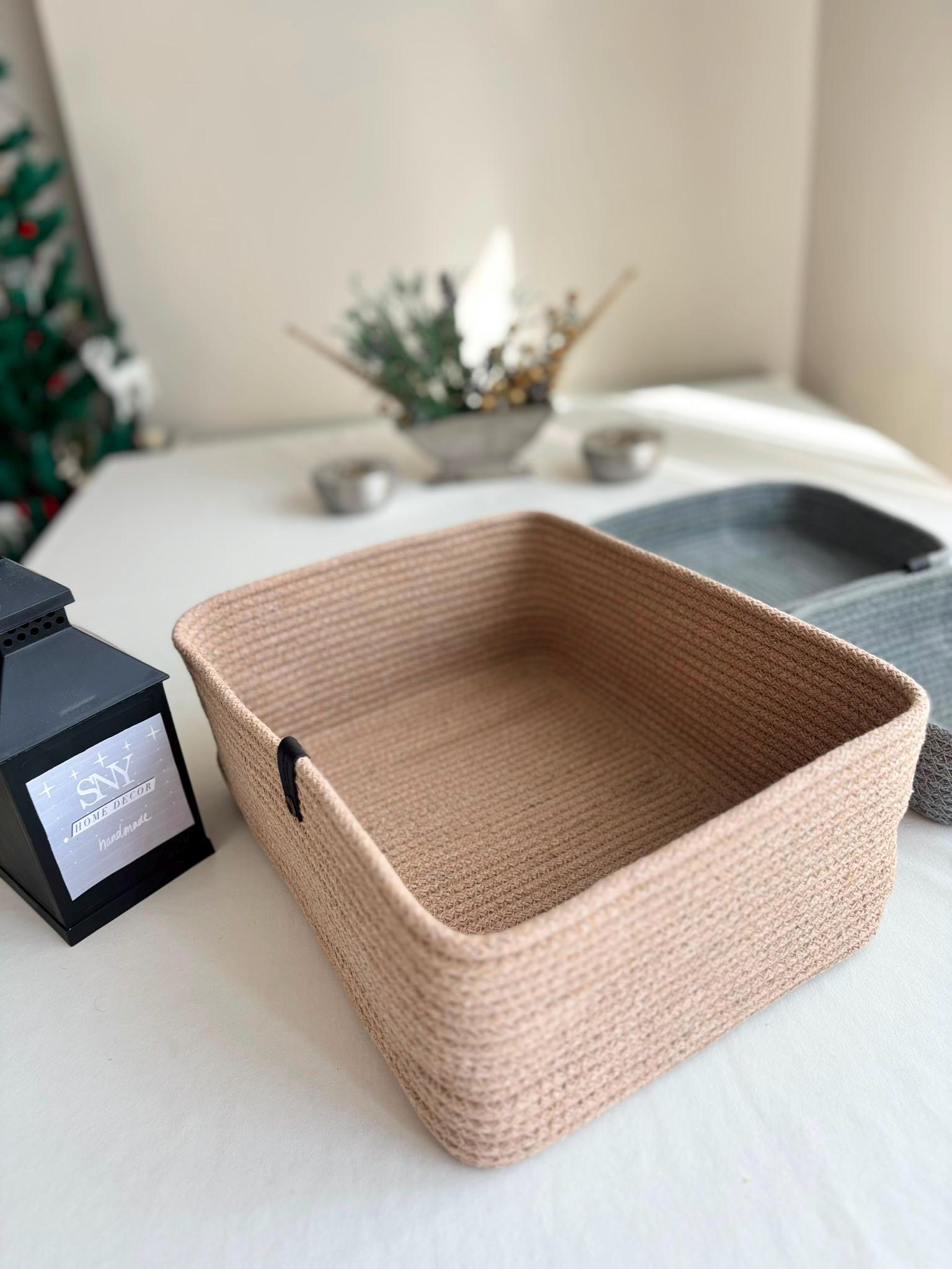 Customizable Cotton Woven Basket, Rectangle Cotton Baskets, Handmade Cotton Rope Basket, Square Cotton Rope Storage Basket, Bathroom Rope Storage Bowls
