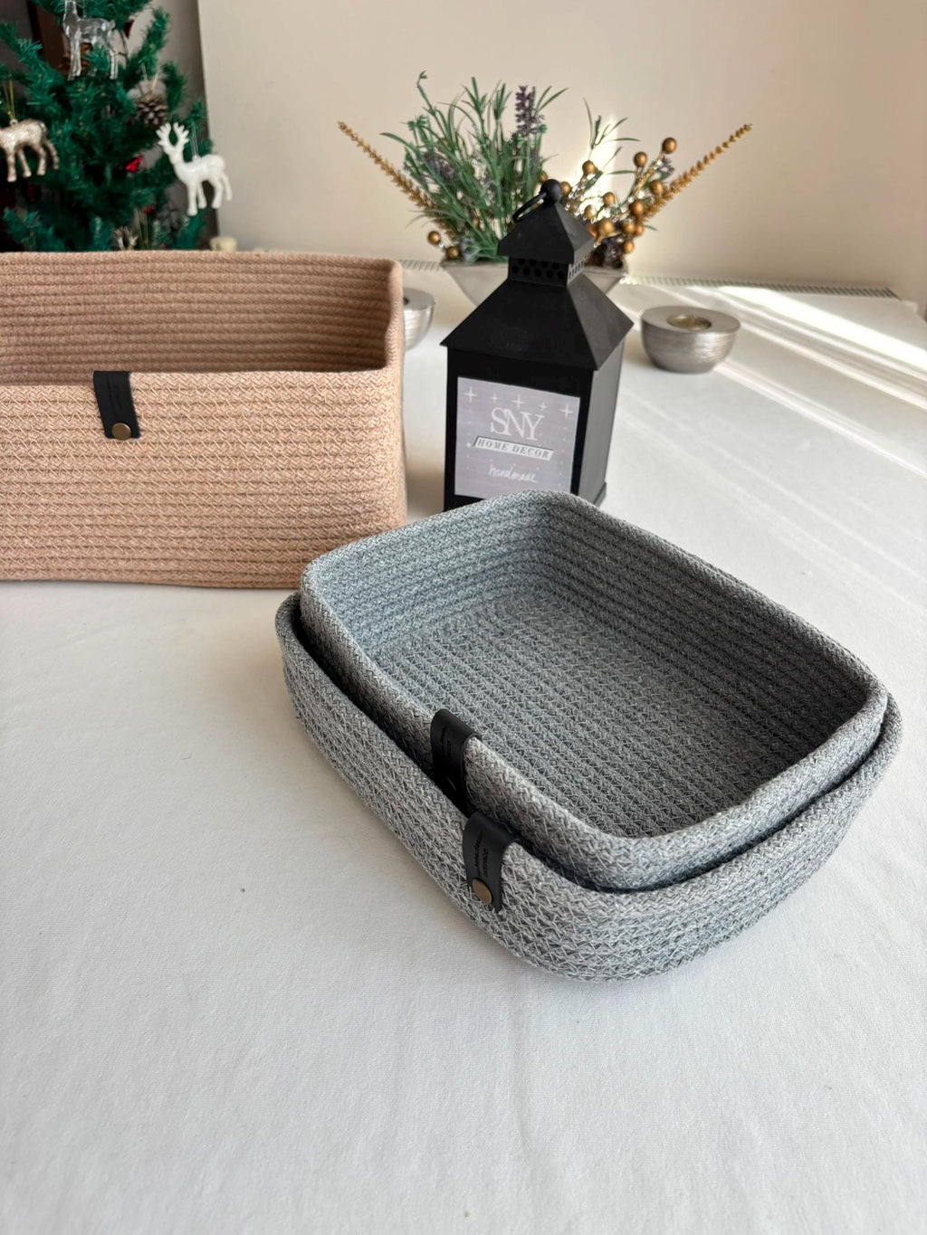 Customizable Cotton Woven Basket, Rectangle Cotton Baskets, Handmade Cotton Rope Basket, Square Cotton Rope Storage Basket, Bathroom Rope Storage Bowls