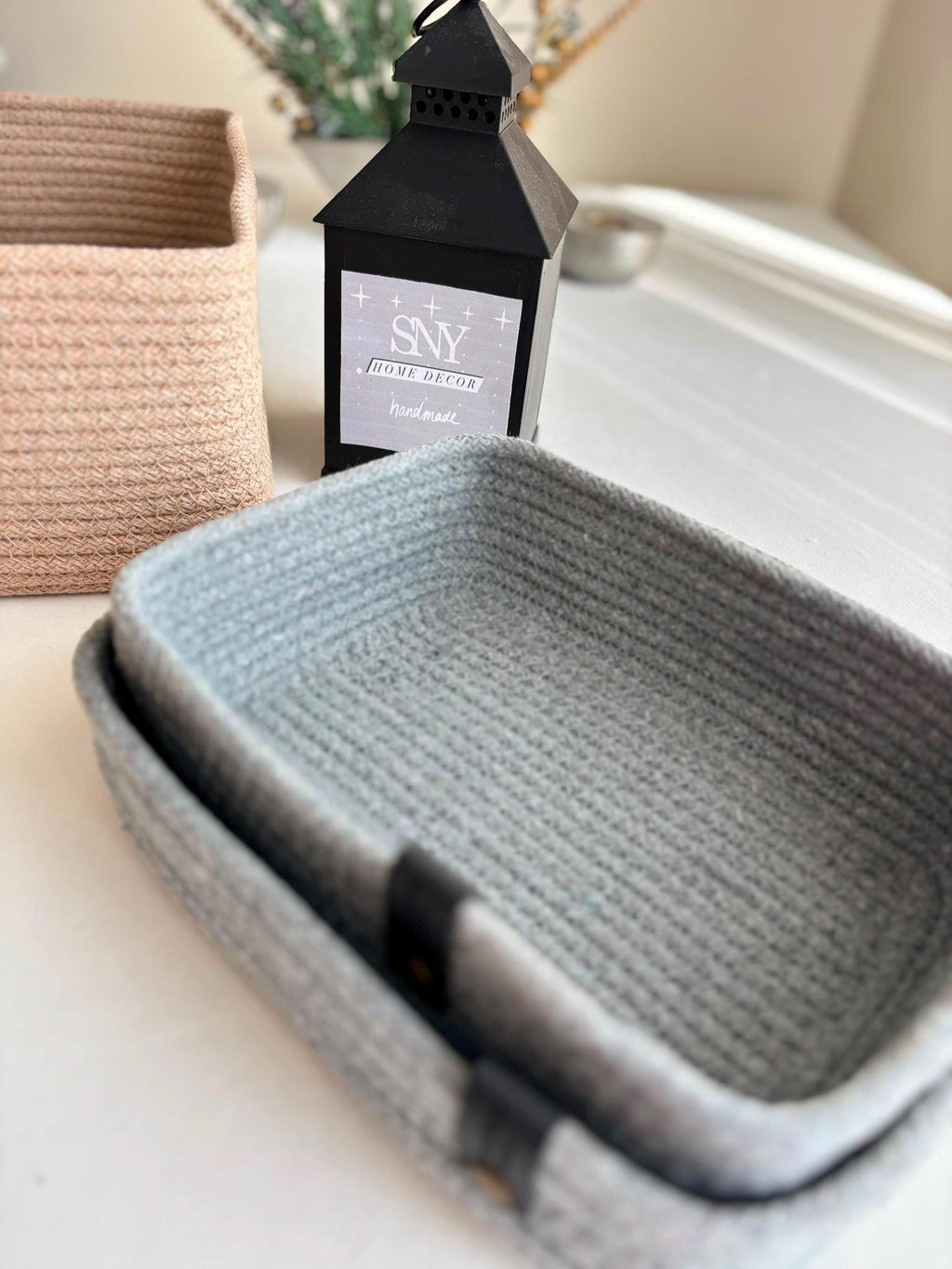 Customizable Cotton Woven Basket, Rectangle Cotton Baskets, Handmade Cotton Rope Basket, Square Cotton Rope Storage Basket, Bathroom Rope Storage Bowls