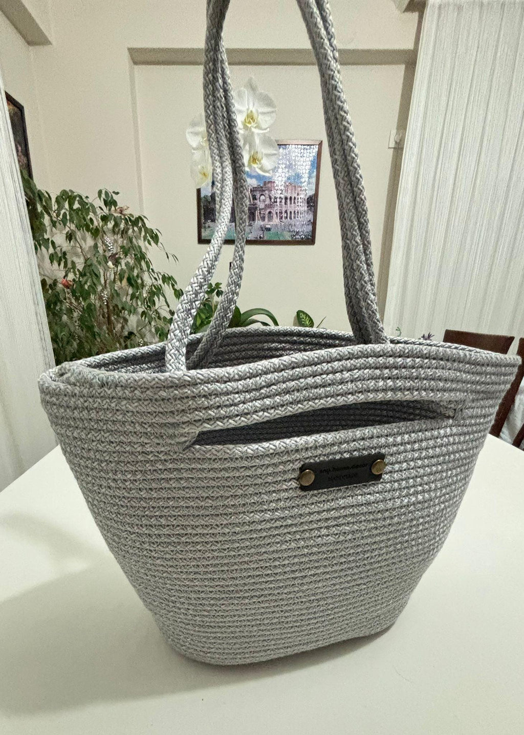 Handgemachte Seil-Tragetasche: Gewebte Flechttasche - Boho Minimalistische Handtasche