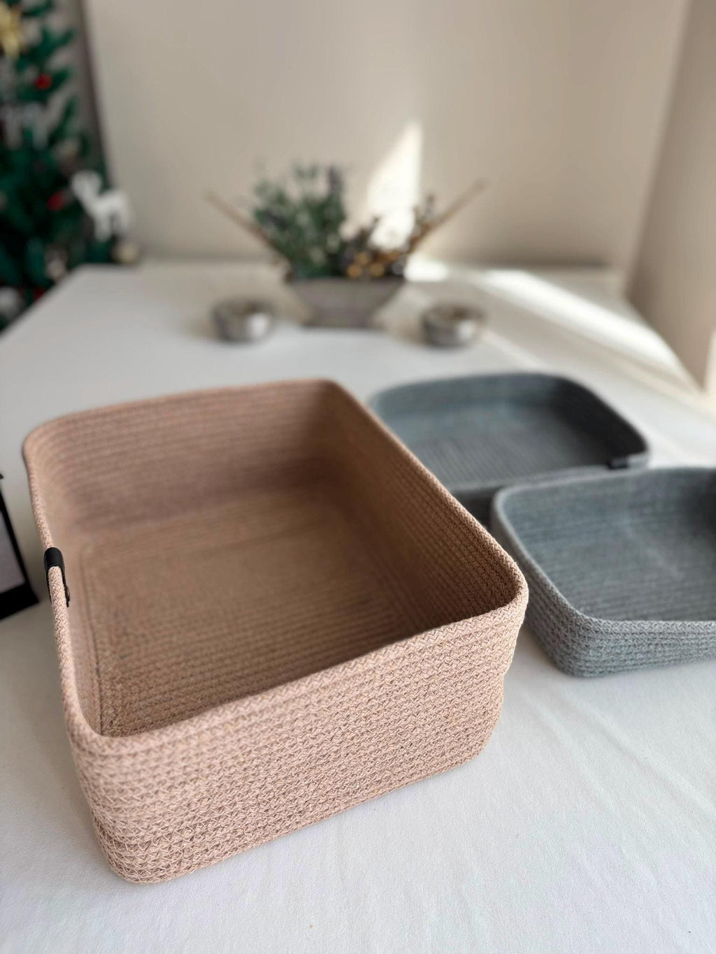Customizable Cotton Woven Basket, Rectangle Cotton Baskets, Handmade Cotton Rope Basket, Square Cotton Rope Storage Basket, Bathroom Rope Storage Bowls
