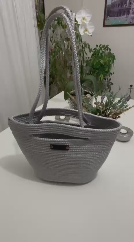 Handgemachte Seil-Tragetasche: Gewebte Flechttasche - Boho Minimalistische Handtasche