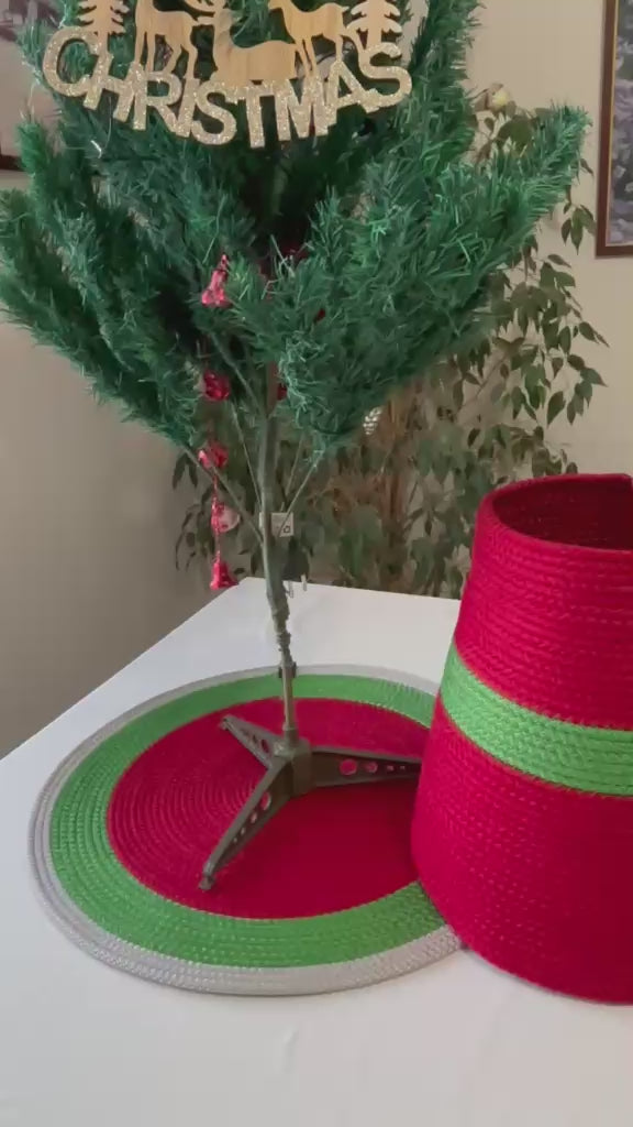 2-Piece Set Handmade Wicker Christmas Tree Stand Cover, Rustic Tree Skirt, Eco-Friendly Base Cover