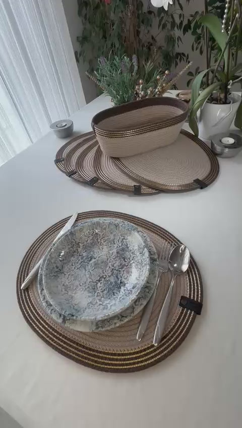Handmade Woven Placemats & Rope Basket Set: Boho Table Decor