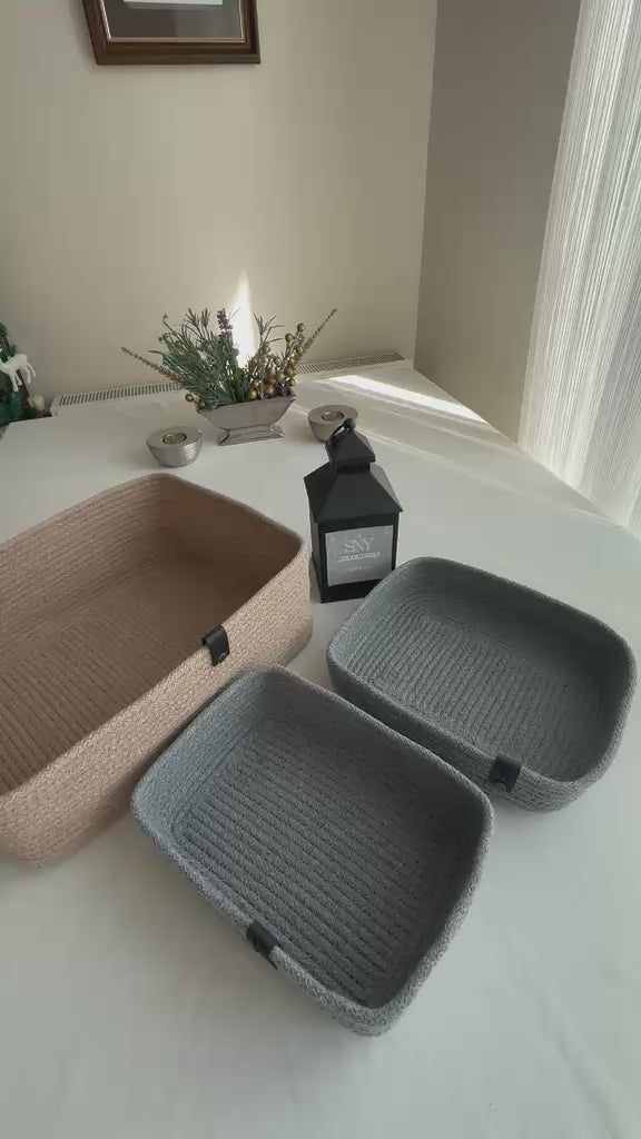 Customizable Cotton Woven Basket, Rectangle Cotton Baskets, Handmade Cotton Rope Basket, Square Cotton Rope Storage Basket, Bathroom Rope Storage Bowls