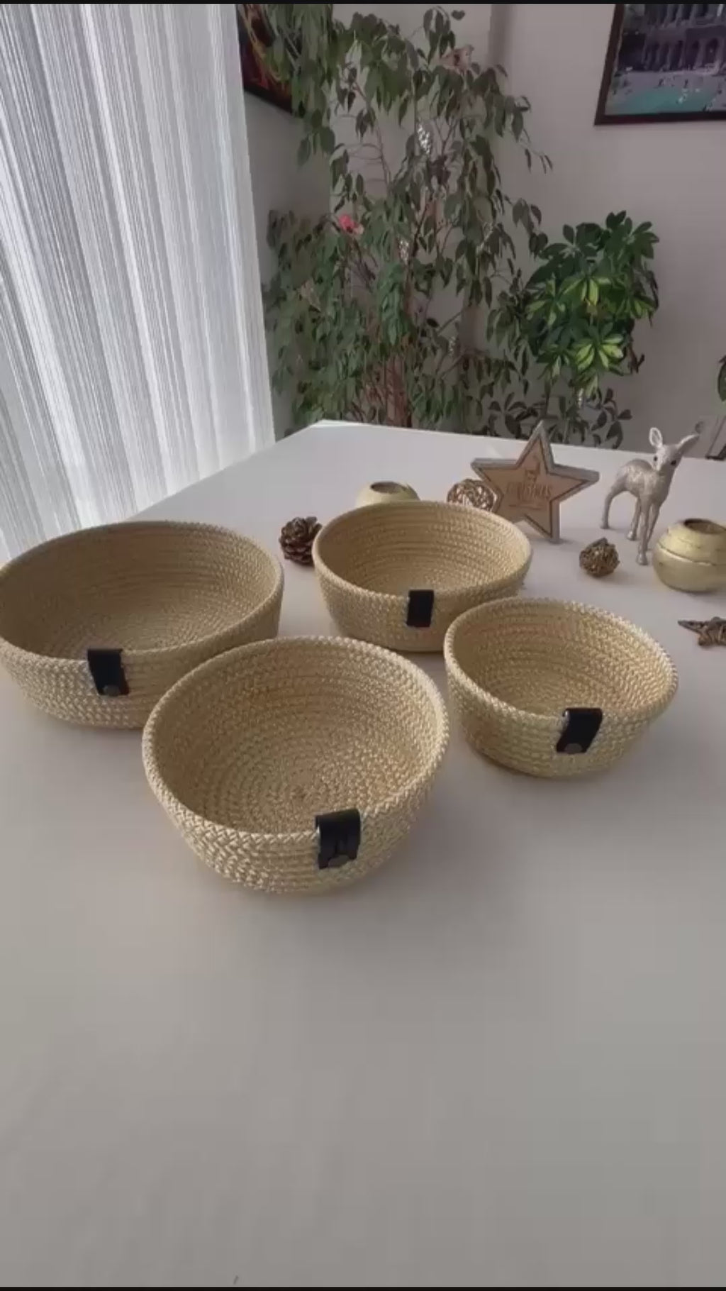 3 oder 4 Stück Set – Handgemachter Baumwollseilkorb – Gewebte Aufbewahrungskörbe, Boho-Deko