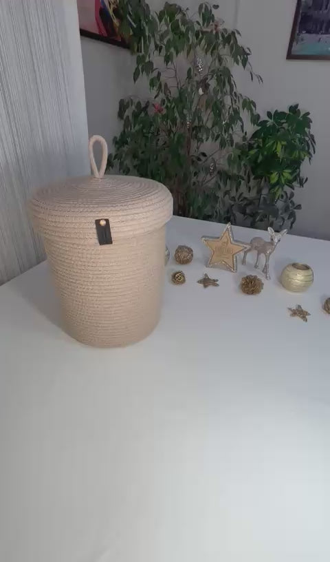 Handmade Woven Rope Basket with Lid: Versatile Home Organizer Multiple Color