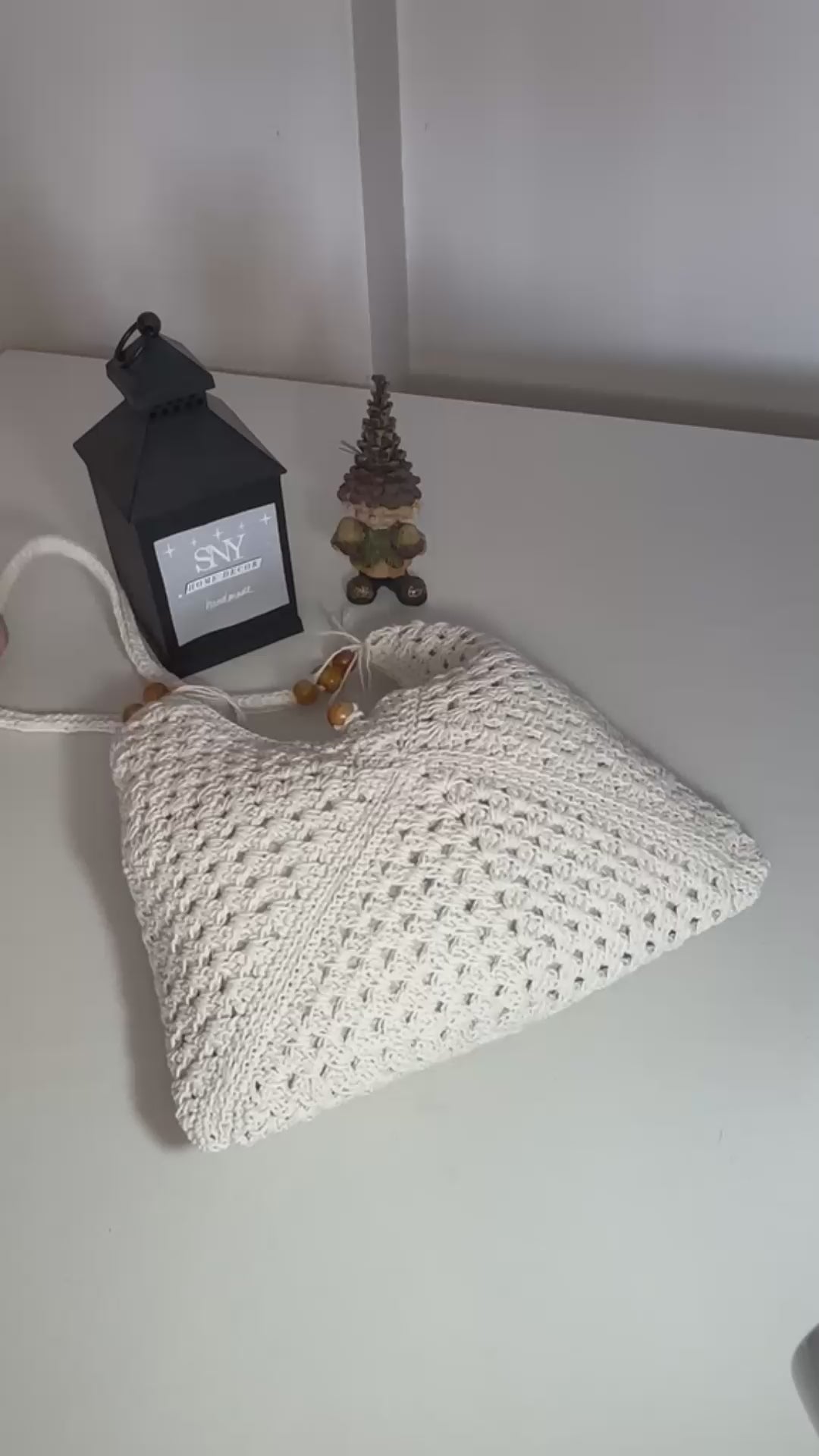 Handmade Granny Square Crochet Bag | Black & White Boho Shoulder Bag | Crochet Tote Bag | Vintage Style Cotton Purse | Gift for Her