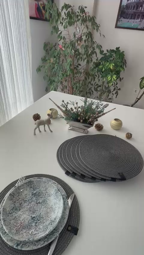 Gray Handmade Cotton Rope Placemat Set: Dining Table Decor