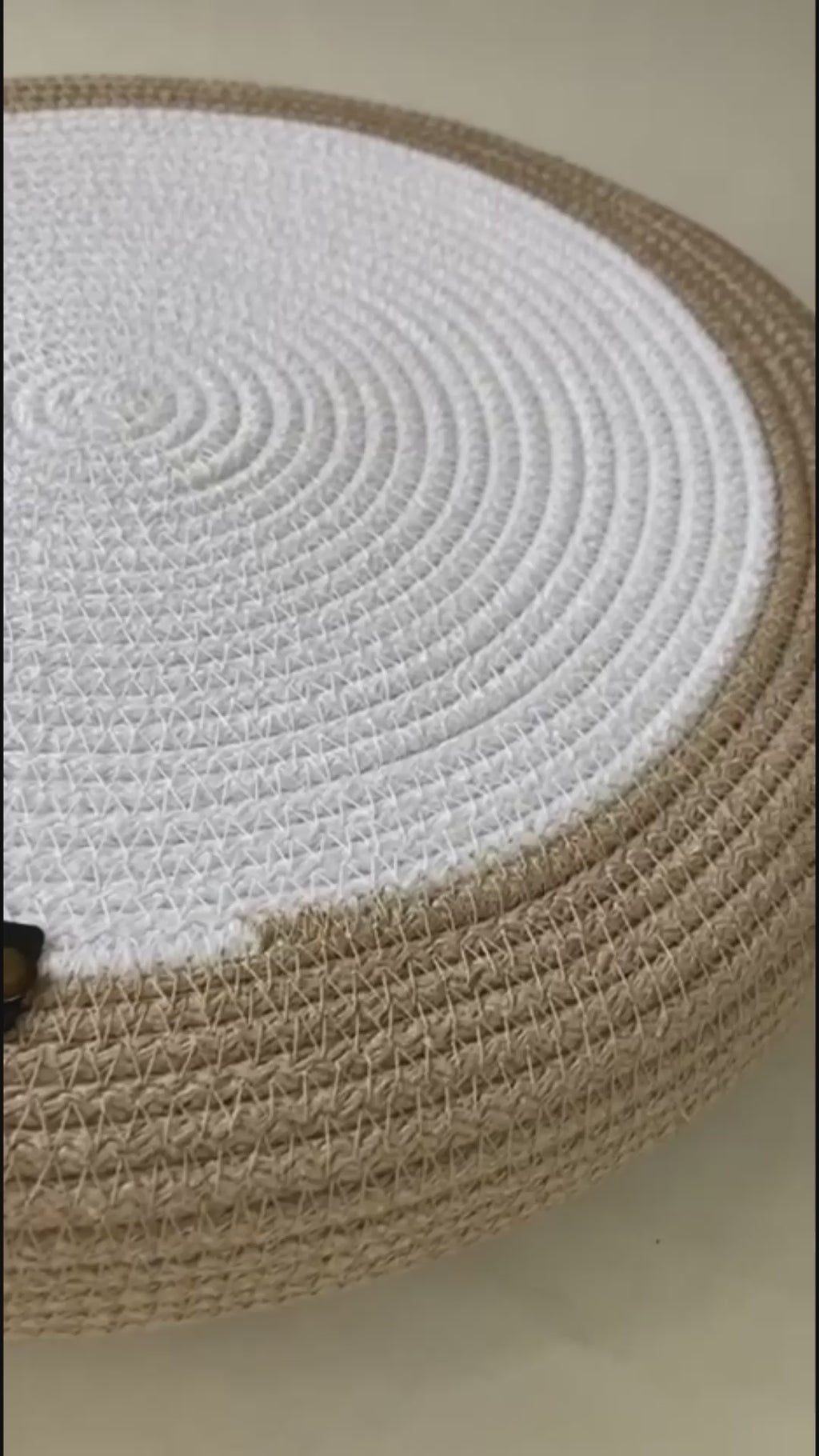 Set of 6 Round Rope Placemats with Storage Basket - Handmade Cotton Placemat Set - Neutral Beige-White Table Decor