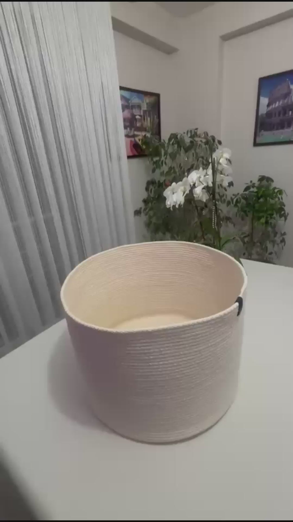 Handmade Cotton Rope Basket with Lid: XL Woven Storage Organizer