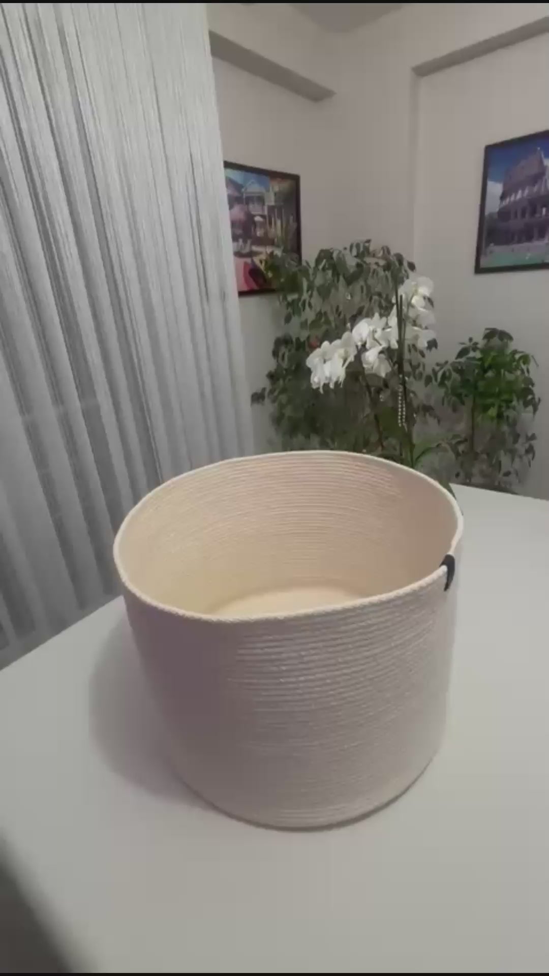Handmade Cotton Rope Basket with Lid: XL Woven Storage Organizer