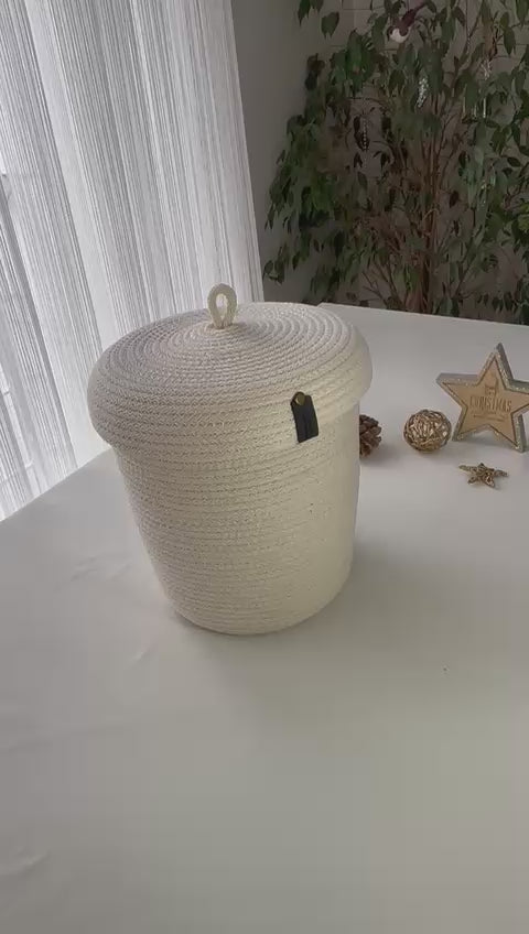 Handmade Woven Rope Basket with Lid: Versatile Home Organizer Multiple Color