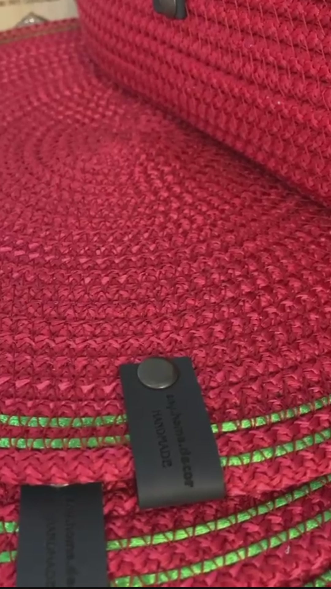 Red Handmade Cotton Rope Placemat Set: Red and Green stripe Dining Table Decor