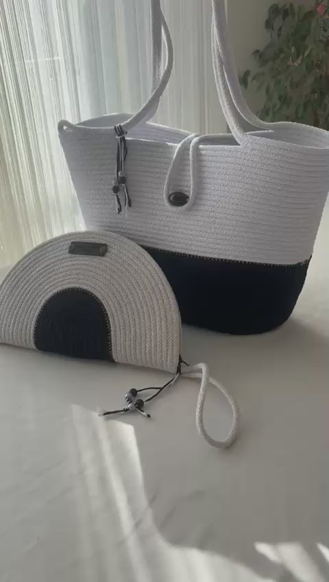 Handmade Jute Rope Bag Set: Braided Beach Tote & Clutch