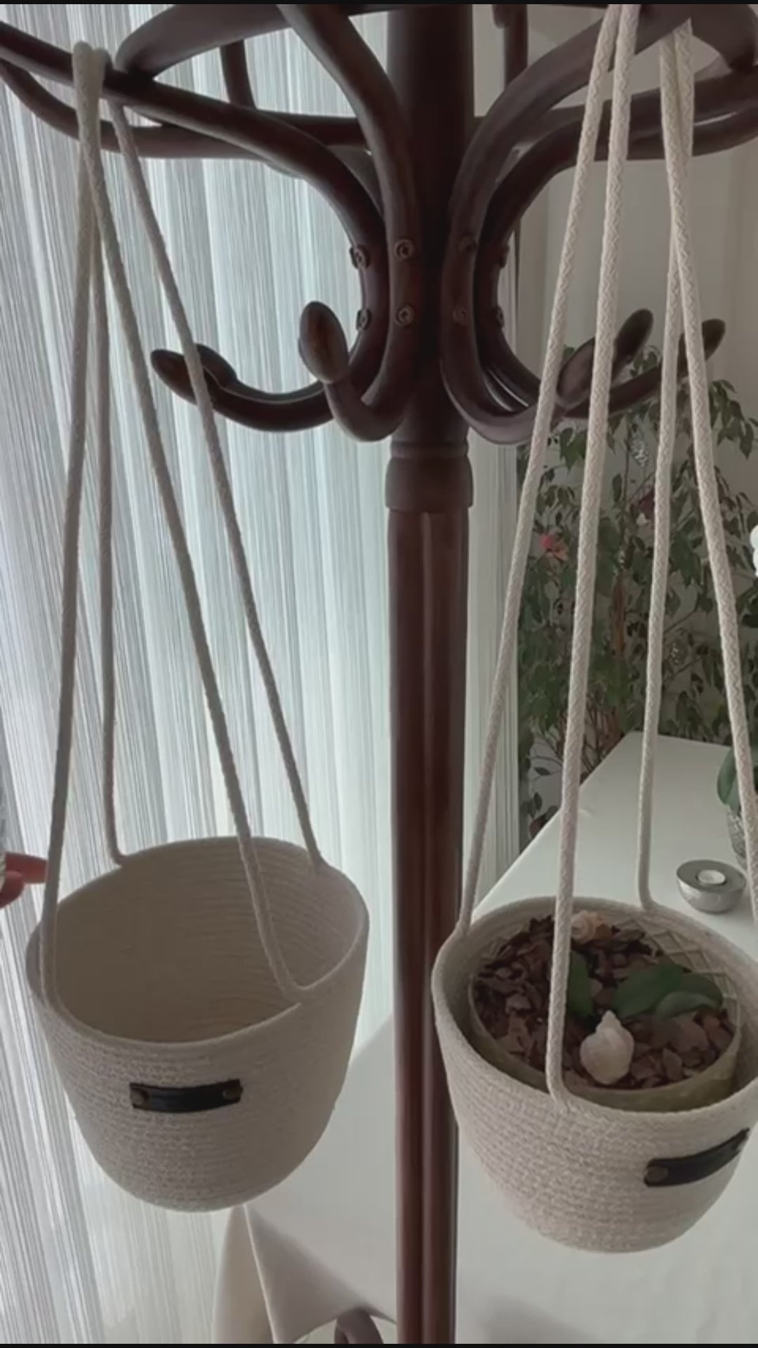 Handmade Crochet Cotton Hanging Planter Basket Set: Indoor/Outdoor Decor