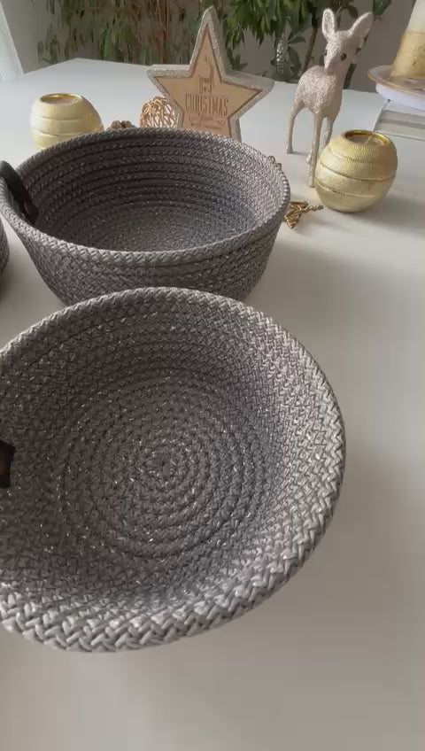 3 oder 4 Stück Set – Handgemachter Baumwollseilkorb – Gewebte Aufbewahrungskörbe, Boho-Deko